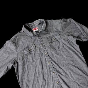 Wrangler Long Sleeve Shirt Mens Large Cotton Casual Button Up Gray Pockets